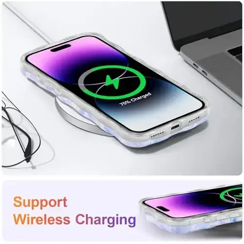 EYZUTAK iPhone 17 Pro uchun g‘ilof, rangli retro moyli bo‘yoqli gul lazerli yaltiroq naqshli, yoqimli jingalak to‘lqinli qirrali, nafis telefon qopqog‘i, zamonaviy bardoshli TPU himoya g‘ilofi qizlar ayollar uchun - och ko‘k - 6