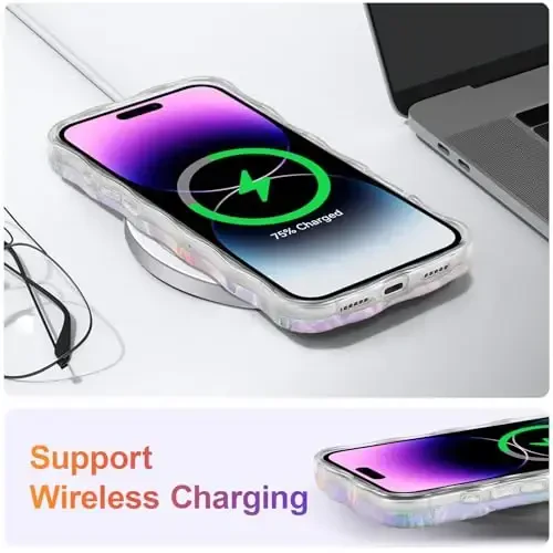 EYZUTAK iPhone 17 Pro uchun g'ilof, Rangli Retro Yog'li Bo'yoqli Bosma Gul Lazer Yorqin Naqshli Chiroyli Jingalak To'lqin Qirrali Nozik Telefon Qopqog'i Zamonaviy Bardoshli TPU Himoya G'ilofi Qizlar Ayollar uchun-Pushti - 6