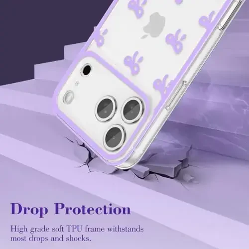 EYZUTAK iPhone 17 Pro uchun g'ilof, shaffof chiroyli lenta kamon naqshli estetik shaffof telefon g'ilofi ko'tarilgan kamera himoyasi zamonaviy ingichka yumshoq bardoshli TPU himoya qopqog'i ayollar qizlar uchun - Binafsha - 10