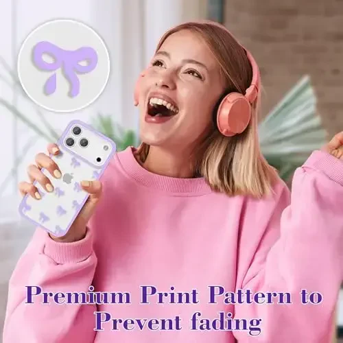 EYZUTAK iPhone 17 Pro uchun g'ilof, shaffof chiroyli lenta kamon naqshli estetik shaffof telefon g'ilofi ko'tarilgan kamera himoyasi zamonaviy ingichka yumshoq bardoshli TPU himoya qopqog'i ayollar qizlar uchun - Binafsha - 7