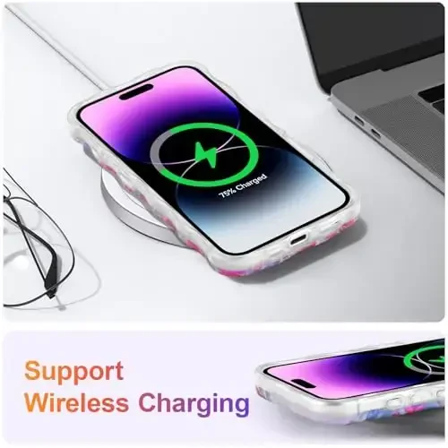 EYZUTAK iPhone 17 uchun g'ilof, Rangli Retro Yog'li Bo'yoqli Bosma Gul Lazer Yorqin Naqshli Chiroyli Jingalak To'lqinli Qirrali Nozik Telefon Qopqog'i Zamonaviy Bardoshli TPU Himoya G'ilofi Qiz Ayollar uchun-Bej - 6