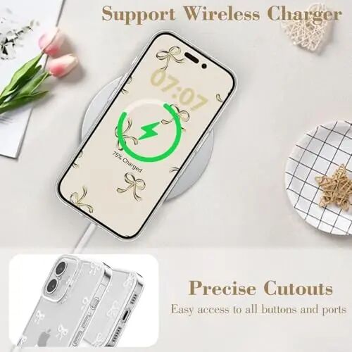 EYZUTAK iPhone 17 uchun g'ilof, shaffof yoqimli lenta kamon naqshli estetik shaffof telefon g'ilofi ko'tarilgan kamera himoyasi zamonaviy ingichka yumshoq bardoshli TPU himoya qopqog'i ayollar qizlar uchun - Oq - 5