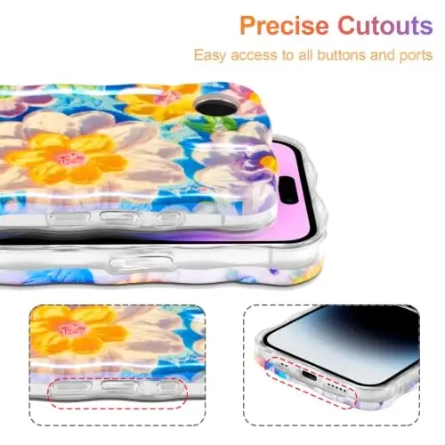 EYZUTAK iPhone 17e/iPhone 16e için Kılıf, Renkli Retro Yağlıboya Çiçek Lazer Parlak Sevimli Kıvırcık Dalga Kenar Zarif Telefon Kılıfı Şık Dayanıklı TPU Koruyucu Kılıf Kadınlar için - Beyaz - 5