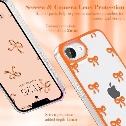 EYZUTAK iPhone 17e/iPhone 16e uchun g‘ilof, Shaffof Yoqimli Lenta Tugun Naqshli Estetik Shaffof Telefon G‘ilof Ko‘tarilgan Kamera Himoyasi Zamonaviy Yupqa Yumshoq Bardoshli TPU Himoya Qopqog‘i Ayollar Qizlar Uchun - Oq-sariq - 3