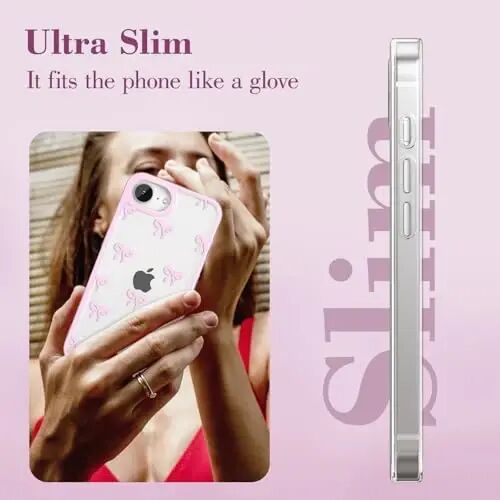 EYZUTAK iPhone 17e/iPhone 16e uchun g‘ilof, Shaffof Yoqimli Lentalı Tugun Naqshli Estetik Shaffof Telefon G‘ilofchisi Ko‘tarilgan Kamera Himoyasi Zamonaviy Yupqa Yumshoq Bardoshli TPU Himoya Qopqog‘i Ayollar Qizlar uchun - Pushti - 5