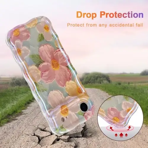 EYZUTAK iPhone Air uchun g'ilof, Rangli Retro Yog 'bo'yoqli bosma gul lazerli yaltiroq naqshli yoqimli jingalak to'lqinli qirrali nafis telefon qopqog'i zamonaviy bardoshli TPU himoya g'ilofi qizlar ayollar uchun-Yashil - 3