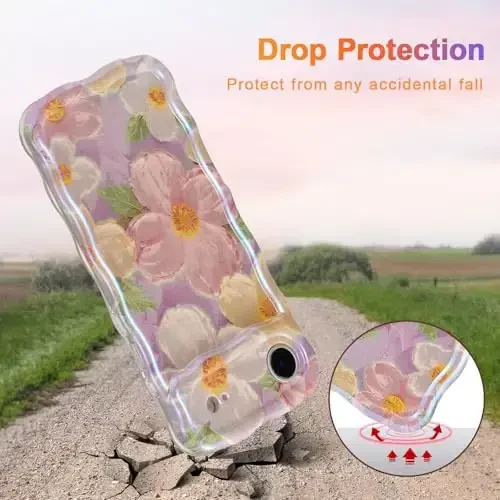EYZUTAK iPhone Air uchun g'ilof, Rangli Retro Yog'li Bo'yoq Bosilgan Gul Lazerli Yaltiroq Naqshli Yoqimli Jingalak To'lqinli Qirrali Nozik Telefon Qopqog'i Zamonaviy Bardoshli TPU Himoya G'ilofi Qizlar Ayollar uchun-Pushti - 3