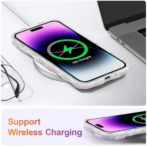 EYZUTAK iPhone Air uchun g'ilof, Rangli Retro Yog'li Bo'yoq Bosilgan Gul Lazerli Yaltiroq Naqshli Yoqimli Jingalak To'lqinli Qirrali Nozik Telefon Qopqog'i Zamonaviy Bardoshli TPU Himoya G'ilofi Qizlar Ayollar uchun-Pushti - 6