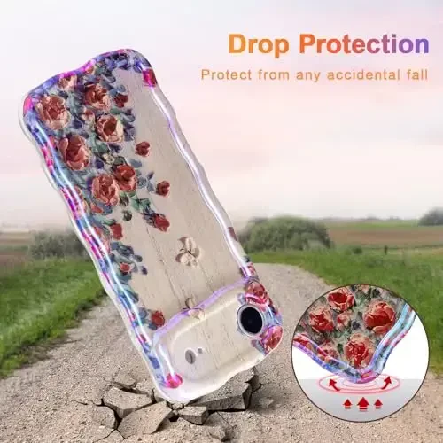 EYZUTAK iPhone Air uchun g'ilof, Rangli Retro Yog'li Bo'yoqli Bosilgan Gul Lazerli Yaltiroq Naqshli Yoqimli Jingalak To'lqinli Qirrali Nozik Telefon Qopqog'i Zamonaviy Bardoshli TPU Himoya G'ilofi Qizlar Ayollar uchun-Bej - 3