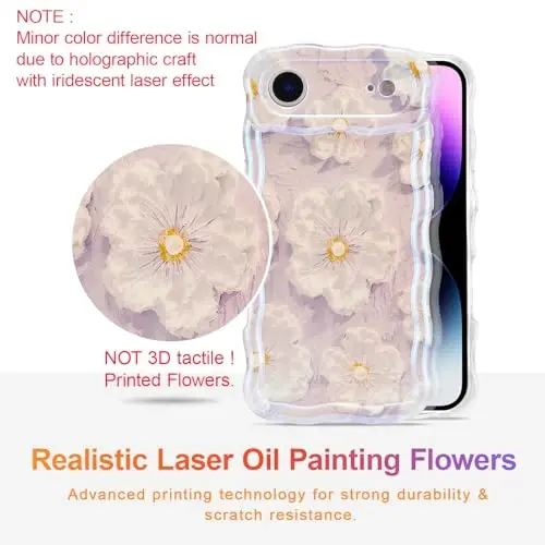EYZUTAK iPhone Air uchun g'ilof, Rangli Retro Yog'li Bo'yoqli Gul Lazer Yorqin Naqshli Yoqimli Jingalak To'lqinli Qirrali Nozik Telefon Qopqog'i Zamonaviy Bardoshli TPU Himoya G'ilofi Qizlar Ayollar uchun - Och Binafsha - 2