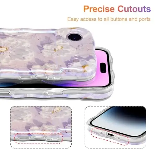 EYZUTAK iPhone Air uchun g'ilof, Rangli Retro Yog'li Bo'yoqli Gul Lazer Yorqin Naqshli Yoqimli Jingalak To'lqinli Qirrali Nozik Telefon Qopqog'i Zamonaviy Bardoshli TPU Himoya G'ilofi Qizlar Ayollar uchun - Och Binafsha - 5