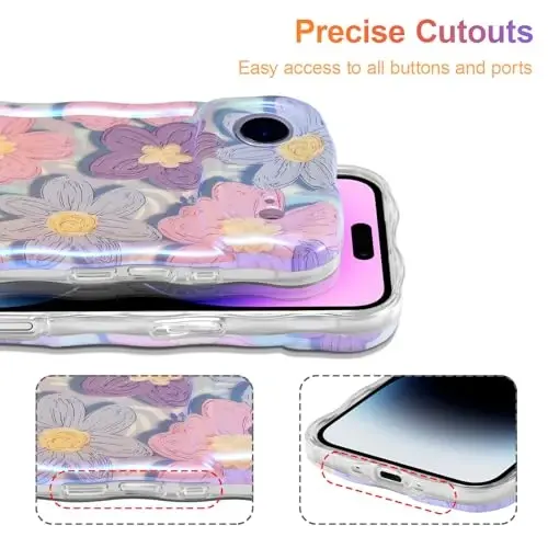 EYZUTAK iPhone Air uchun g'ilof, Rangli Retro Yog'li Bo'yoqli Gul Lazerli Yorqin Naqshli Yoqimli Jingalak To'lqin Qirrali Nozik Telefon Qopqog'i Zamonaviy Bardoshli TPU Himoya G'ilofi Qizlar Ayollar uchun - Pushti Binafsha - 5