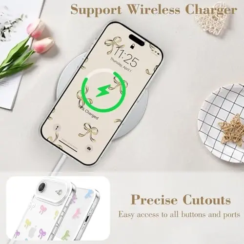 EYZUTAK iPhone Air uchun g'ilof, Shaffof Chiroyli lenta bantli naqshli estetik shaffof telefon g'ilofi Ko'tarilgan kamera himoyasi Zamonaviy Yupqa Yumshoq Bardoshli TPU Himoya qopqog'i Ayollar qizlar uchun - Rangli - 5
