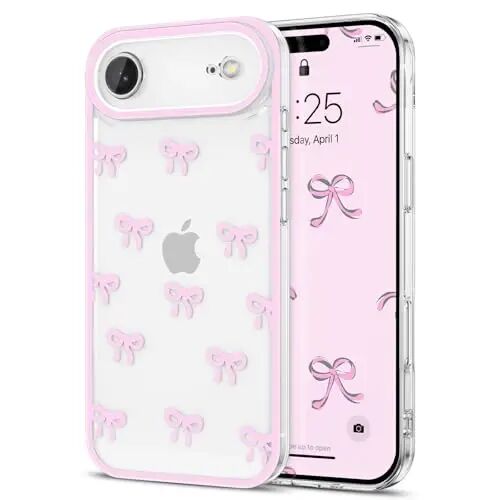 EYZUTAK iPhone Air uchun g'ilof, Shaffof chiroyli lenta kamon naqshli estetik shaffof telefon g'ilofi ko'tarilgan kamera himoyasi zamonaviy ingichka yumshoq bardoshli TPU himoya qopqog'i ayollar qizlar uchun - Pushti - EYZUTAK