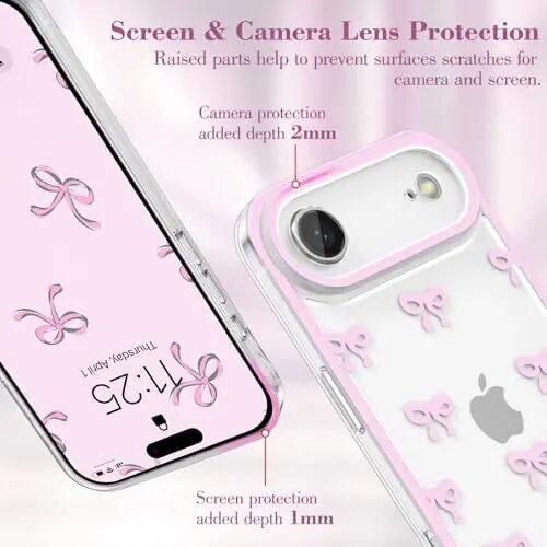 EYZUTAK iPhone Air uchun g'ilof, Shaffof chiroyli lenta kamon naqshli estetik shaffof telefon g'ilofi ko'tarilgan kamera himoyasi zamonaviy ingichka yumshoq bardoshli TPU himoya qopqog'i ayollar qizlar uchun - Pushti - 2