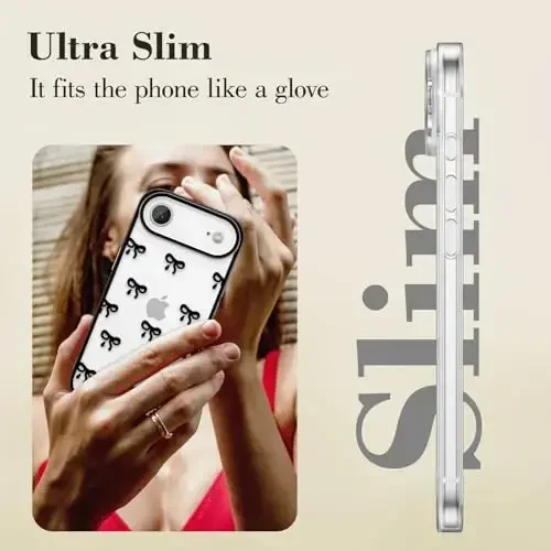 EYZUTAK iPhone Air uchun g'ilof, shaffof chiroyli lenta kamon naqshli estetik shaffof telefon g'ilofi, ko'tarilgan kamera himoyasi, zamonaviy ingichka yumshoq bardoshli TPU himoya qopqog'i ayollar qizlar uchun - Qora - 4