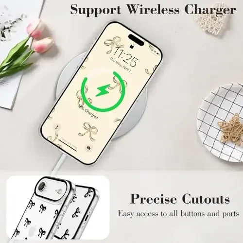 EYZUTAK iPhone Air uchun g'ilof, shaffof chiroyli lenta kamon naqshli estetik shaffof telefon g'ilofi, ko'tarilgan kamera himoyasi, zamonaviy ingichka yumshoq bardoshli TPU himoya qopqog'i ayollar qizlar uchun - Qora - 8