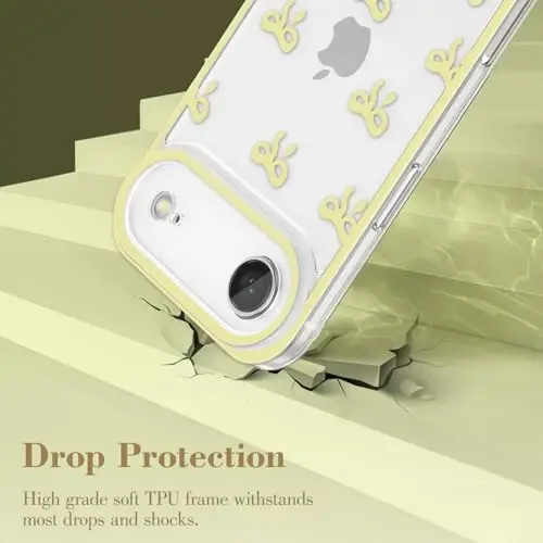 EYZUTAK iPhone Air uchun g'ilof, Shaffof chiroyli lenta kamon naqshli estetik shaffof telefon g'ilofi Ko'tarilgan kamera himoyasi Zamonaviy ingichka yumshoq bardoshli TPU himoya qopqog'i ayollar qizlar uchun - Sariq - 3