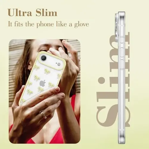 EYZUTAK iPhone Air uchun g'ilof, Shaffof chiroyli lenta kamon naqshli estetik shaffof telefon g'ilofi Ko'tarilgan kamera himoyasi Zamonaviy ingichka yumshoq bardoshli TPU himoya qopqog'i ayollar qizlar uchun - Sariq - 4