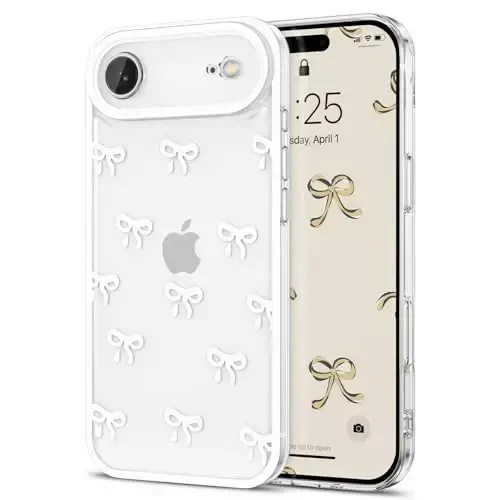 EYZUTAK iPhone Air uchun g'ilof, Shaffof Chiroyli lenta kamon naqshli estetik shaffof telefon g'ilofi Ko'tarilgan kamera himoyasi Zamonaviy Yupqa Yumshoq Bardoshli TPU Himoya Qopqog'i Ayollar Qizlar uchun - Oq 