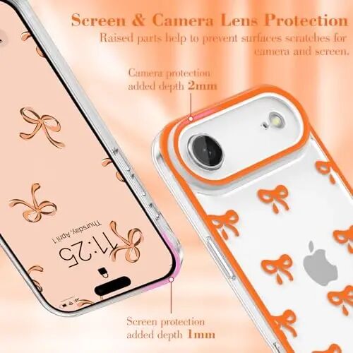 EYZUTAK iPhone Air uchun g‘ilof, Shaffof Yoqimli Lenta Bant Naqshli Estetik Shaffof Telefon G‘ilof Ko‘tarilgan Kamera Himoyasi Zamonaviy Yupqa Yumshoq Bardoshli TPU Himoya Qopqog‘i Ayollar Qizlar Uchun - To‘q sariq - 2