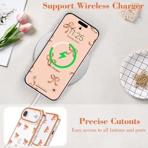 EYZUTAK iPhone Air uchun g‘ilof, Shaffof Yoqimli Lenta Bant Naqshli Estetik Shaffof Telefon G‘ilof Ko‘tarilgan Kamera Himoyasi Zamonaviy Yupqa Yumshoq Bardoshli TPU Himoya Qopqog‘i Ayollar Qizlar Uchun - To‘q sariq - 5