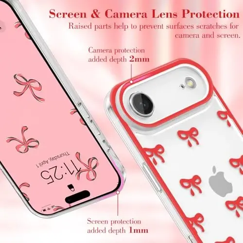EYZUTAK iPhone Air uchun g‘ilof, tiniq chiroyli lenta kamon naqshli estetik shaffof telefon g‘ilofi ko‘tarilgan kamera himoyasi zamonaviy ingichka yumshoq bardoshli TPU himoya qopqog‘i ayollar qizlar uchun - Qizil - 11
