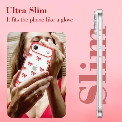 EYZUTAK iPhone Air uchun g‘ilof, tiniq chiroyli lenta kamon naqshli estetik shaffof telefon g‘ilofi ko‘tarilgan kamera himoyasi zamonaviy ingichka yumshoq bardoshli TPU himoya qopqog‘i ayollar qizlar uchun - Qizil - 4