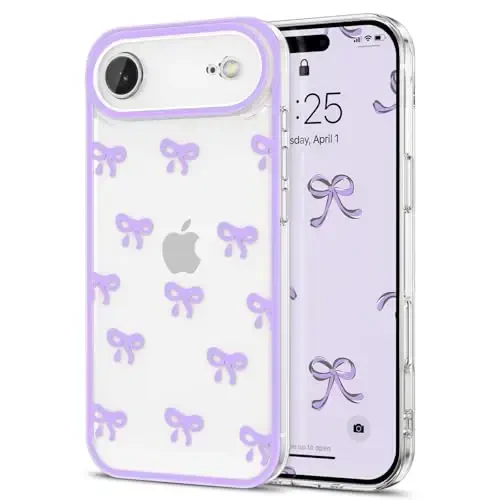 EYZUTAK iPhone Air uchun g'ilof, tiniq yoqimli lenta bantli naqshli estetik shaffof telefon g'ilofi ko'tarilgan kamera himoyasi zamonaviy ingichka yumshoq bardoshli TPU himoya qopqog'i ayollar qizlar uchun - binafsha - 1