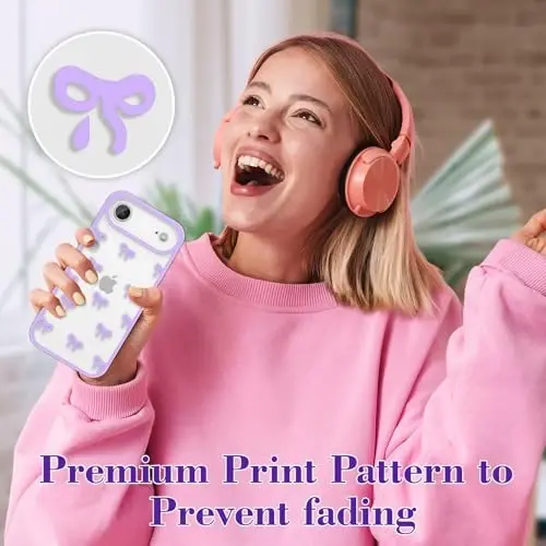 EYZUTAK iPhone Air uchun g'ilof, tiniq yoqimli lenta bantli naqshli estetik shaffof telefon g'ilofi ko'tarilgan kamera himoyasi zamonaviy ingichka yumshoq bardoshli TPU himoya qopqog'i ayollar qizlar uchun - binafsha - 7