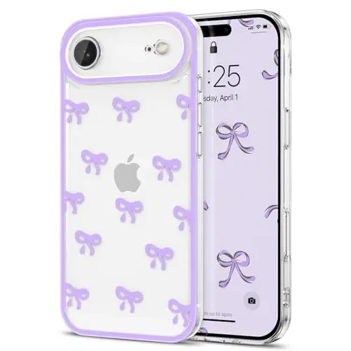 EYZUTAK iPhone Air uchun g'ilof, tiniq yoqimli lenta bantli naqshli estetik shaffof telefon g'ilofi ko'tarilgan kamera himoyasi zamonaviy ingichka yumshoq bardoshli TPU himoya qopqog'i ayollar qizlar uchun - binafsha - 1