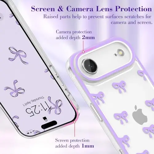 EYZUTAK iPhone Air uchun g'ilof, tiniq yoqimli lenta bantli naqshli estetik shaffof telefon g'ilofi ko'tarilgan kamera himoyasi zamonaviy ingichka yumshoq bardoshli TPU himoya qopqog'i ayollar qizlar uchun - binafsha - 2