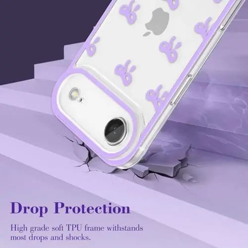 EYZUTAK iPhone Air uchun g'ilof, tiniq yoqimli lenta bantli naqshli estetik shaffof telefon g'ilofi ko'tarilgan kamera himoyasi zamonaviy ingichka yumshoq bardoshli TPU himoya qopqog'i ayollar qizlar uchun - binafsha - 3