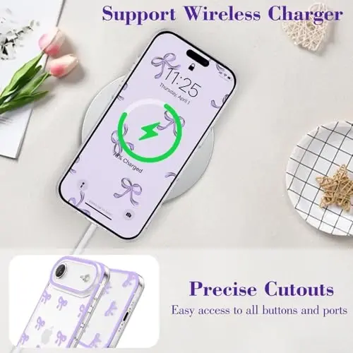 EYZUTAK iPhone Air uchun g'ilof, tiniq yoqimli lenta bantli naqshli estetik shaffof telefon g'ilofi ko'tarilgan kamera himoyasi zamonaviy ingichka yumshoq bardoshli TPU himoya qopqog'i ayollar qizlar uchun - binafsha - 5
