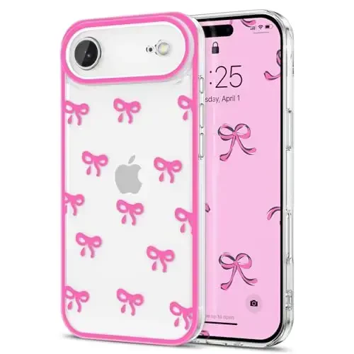 EYZUTAK iPhone Air uchun g'ilof, tiniq yoqimli lenta bantli naqshli estetik shaffof telefon g'ilofi ko'tarilgan kamera himoyasi zamonaviy ingichka yumshoq bardoshli TPU himoya qopqog'i ayollar qizlar uchun - och qizil - 1