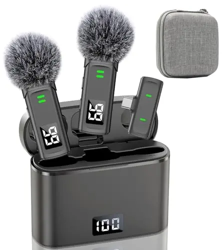 EZColoris 2 ta'rifli simsiz mikrofon iPhone uchun USB C yoqa mikrofoni iPhone 15 Android telefon video yozuv shovqinni bartaraf qiluvchi yoqa lavalier mikrofoni jonli efir podkast - 1