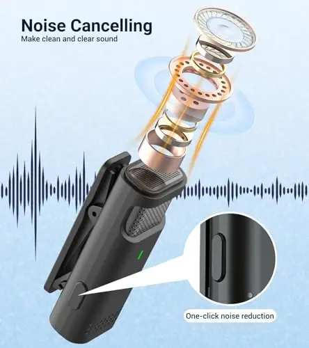 EZColoris iPhone Android uchun 2 dona simsiz mikrofon - Video yozuv uchun qisqichli mini mikrofon, striming, podcast, YouTube Tiktok kontent yaratuvchisi uchun yaka mikrofoni - 3