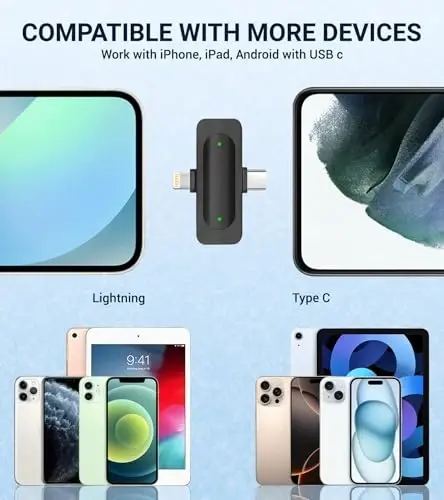 EZColoris iPhone Android uchun 2 dona simsiz mikrofon - Video yozuv uchun qisqichli mini mikrofon, striming, podcast, YouTube Tiktok kontent yaratuvchisi uchun yaka mikrofoni - 4