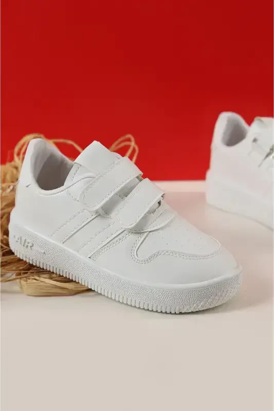 Ежедневные легкие белые детские спортивные кроссовки на липучке - 1