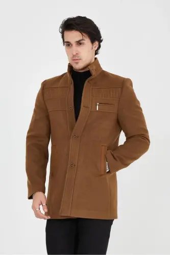 Ezel Dar Kesim Dik Yaka Uzun Kaşe Kaban 330-TABA - 1