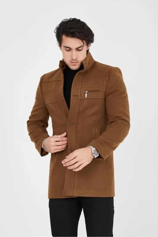 Ezel Dar Kesim Dik Yaka Uzun Kaşe Kaban 330-TABA - 3