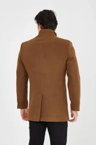 Ezel Dar Kesim Dik Yaka Uzun Kaşe Kaban 330-TABA - 4