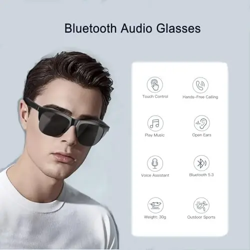 F06 Smart Glasses Open Ear Bluetooth Sunglasses for Men Women 5.3 Bluetooth Smart Sunslasses Touch Control Music Calling with UV Filtered Lenses, Storage Case for Outdoor Running Cycling - 2
