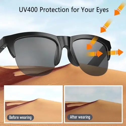 F06 Smart Glasses Open Ear Bluetooth Sunglasses for Men Women 5.3 Bluetooth Smart Sunslasses Touch Control Music Calling with UV Filtered Lenses, Storage Case for Outdoor Running Cycling - 5