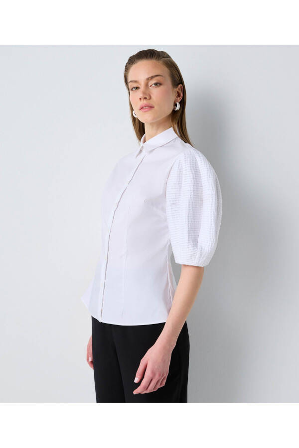 Fabric mix balloon sleeve shirt - 4