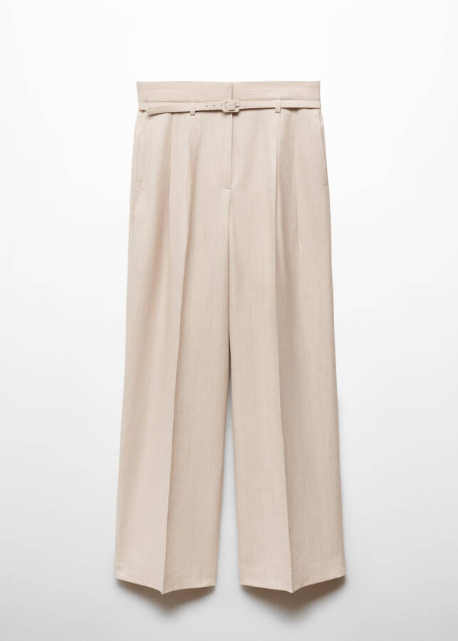 Fabric pants with belt and pleats - 1