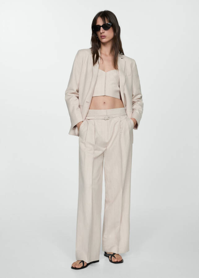 Fabric pants with belt and pleats - 3