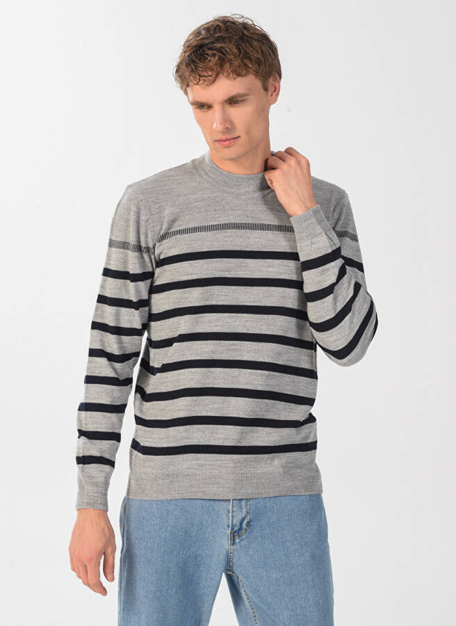 Fabrika Bato Regular Fit Striped Gray Men's Sweater - 1