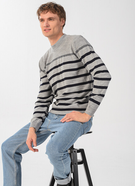 Fabrika Bato Regular Fit Striped Gray Men's Sweater - 2