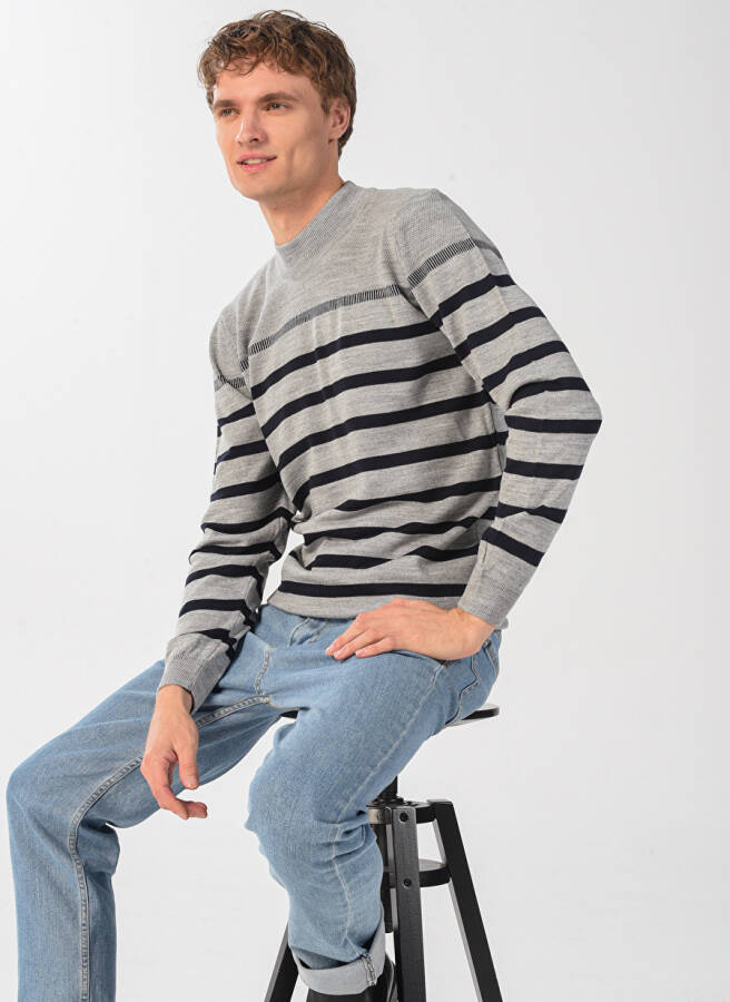 Fabrika Bato Regular Fit Striped Gray Men's Sweater - 2